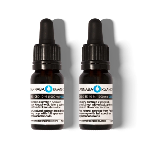 Zestaw 2 buteleczek 10 ml oleju 10% CBG+CBD (1000 mg) bez chlorofilu