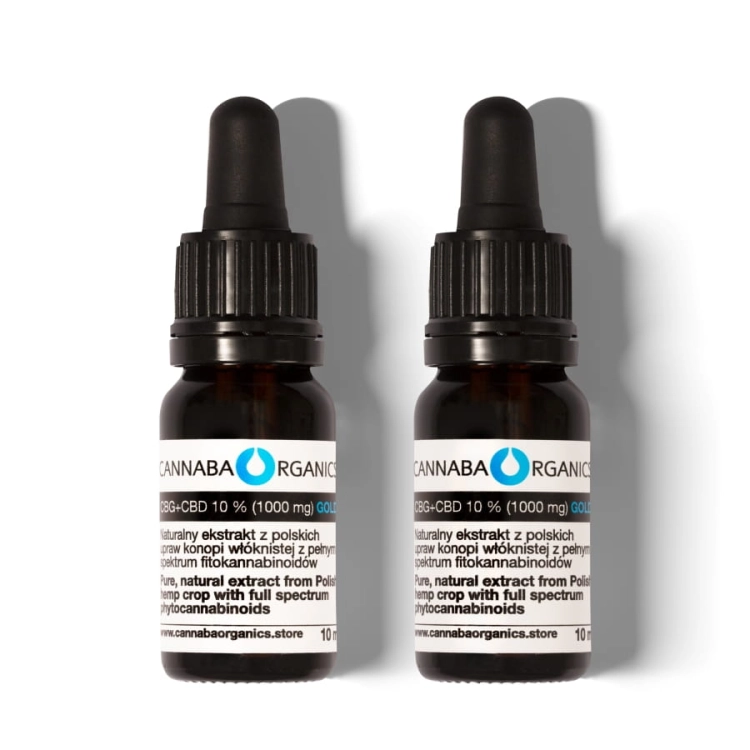 Zestaw 2 buteleczek 10 ml oleju 10% CBG+CBD (1000 mg) bez chlorofilu